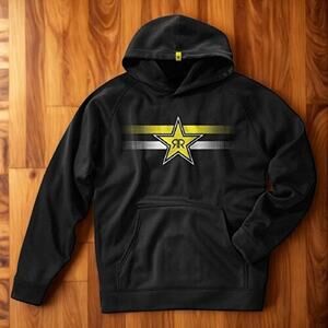 Rockstar Energy Drink Hoodie Black Logo Graphic Pullover Sweatshirt XL EUC